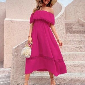 Hot Pink Off Shoulder Midi Dress
